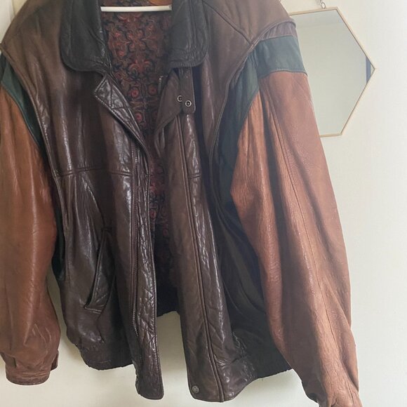 Cool oversized 90's leather jacket - caramel brown - Picture 3 of 6